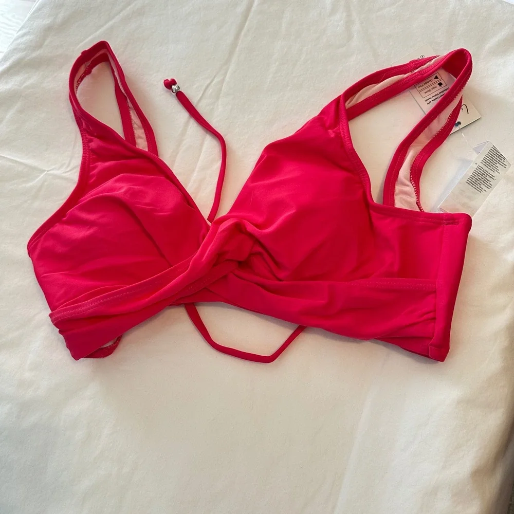 Cupshe Womens Hot Pink Surplice Wrap Lace‎ Up Bikini Top Size Small Beach Barbie